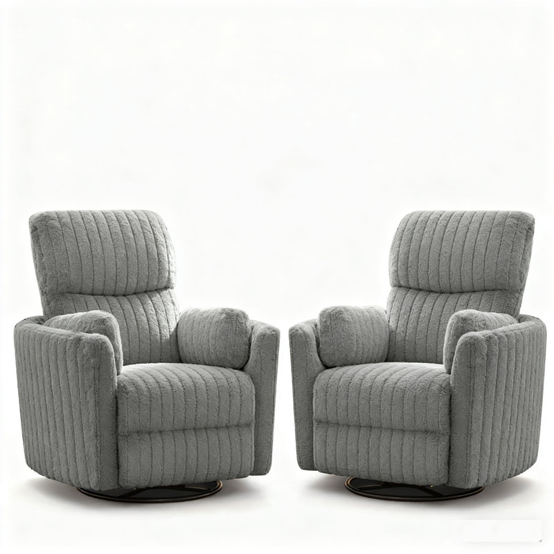 40" Wide Power Swivel Recliner with USB Charging Faux Fur Rocking Barrel Chair, Carbon