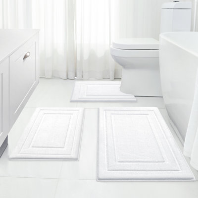  Bathroom Rugs Sets 3 Piece, Super Soft and Absorbent Non Slip Microfiber Toilet Bath Mat with U-shaped (White)