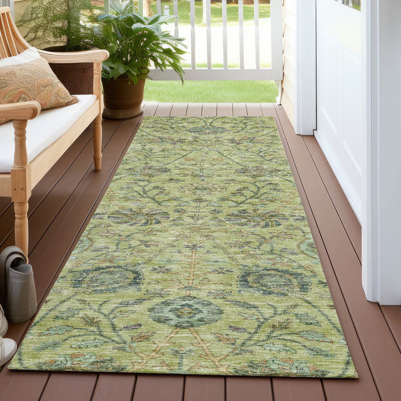 Machine Washable Indoor/Outdoor Chayden ACN1087 Mint Rug, Runner 2'3" x 7'6"