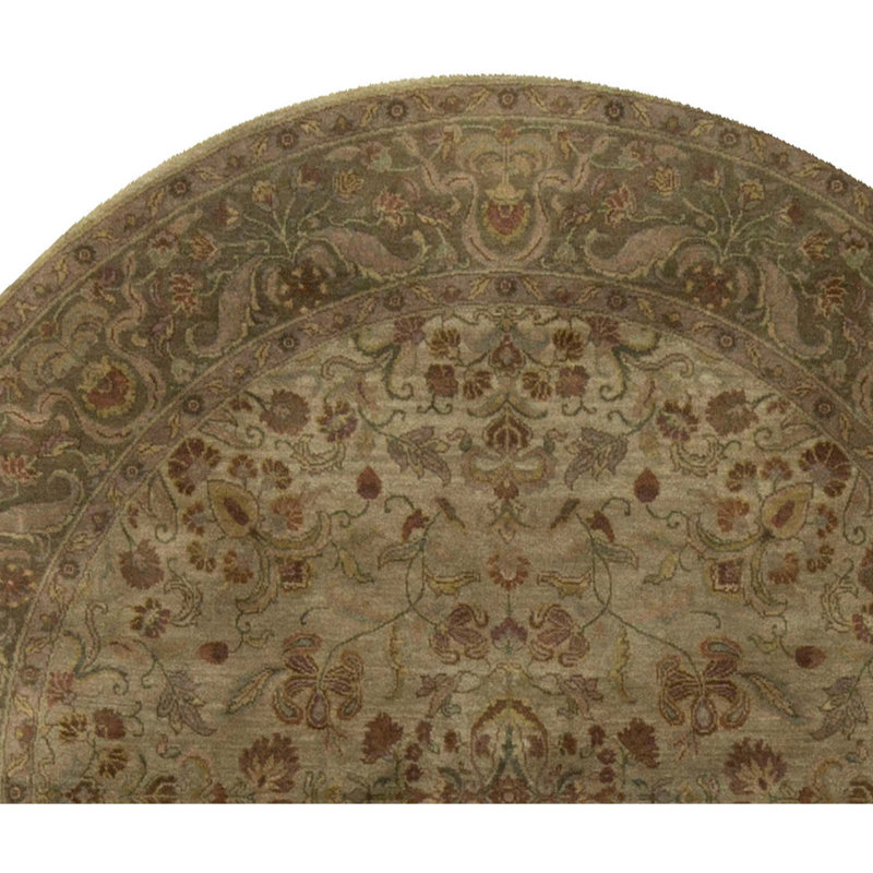 Hand-Knotted High-Quality Green and Brown Round Area Rug