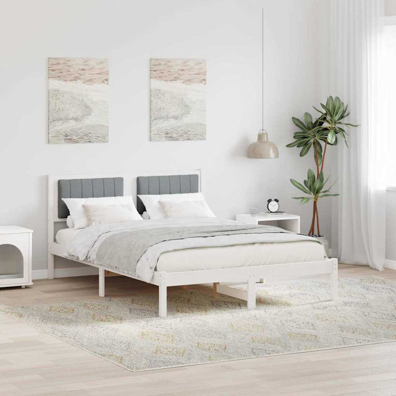 Solid Wood Bed Frame, European Double (140 x 190 cm), White/Light Grey