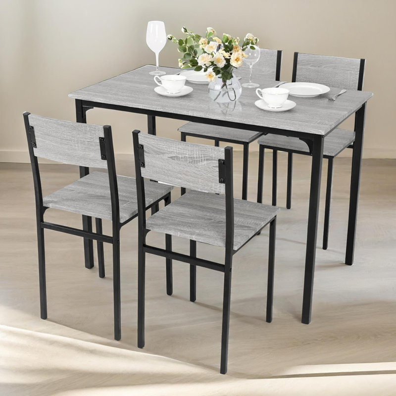 Akikaze - Grey Rustic 4 Person Dining Set, Kitchen Table and Chairs
