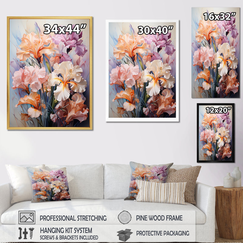 Iris Bouquet Contemporary Tranquillity I - Iris, impressions sur toile, Encadrement doré, H 44 po x l 34 po x P 1,5 po