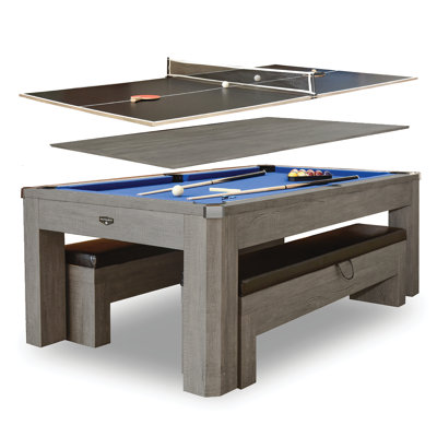 Hathaway Newport Stylish 7 Ft Multi Game Pool Table Combo with Dining Top and Ping Pong – Includes Benches for Home Storage and Accessories