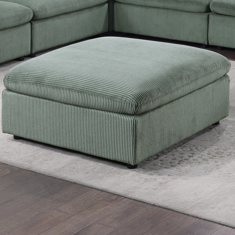 Repose-pieds contemporain en velours côtelé 1pc, Vert