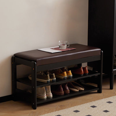 Banc à chaussures minimaliste en cuir massif de style moderne pour le salon et le vestibule