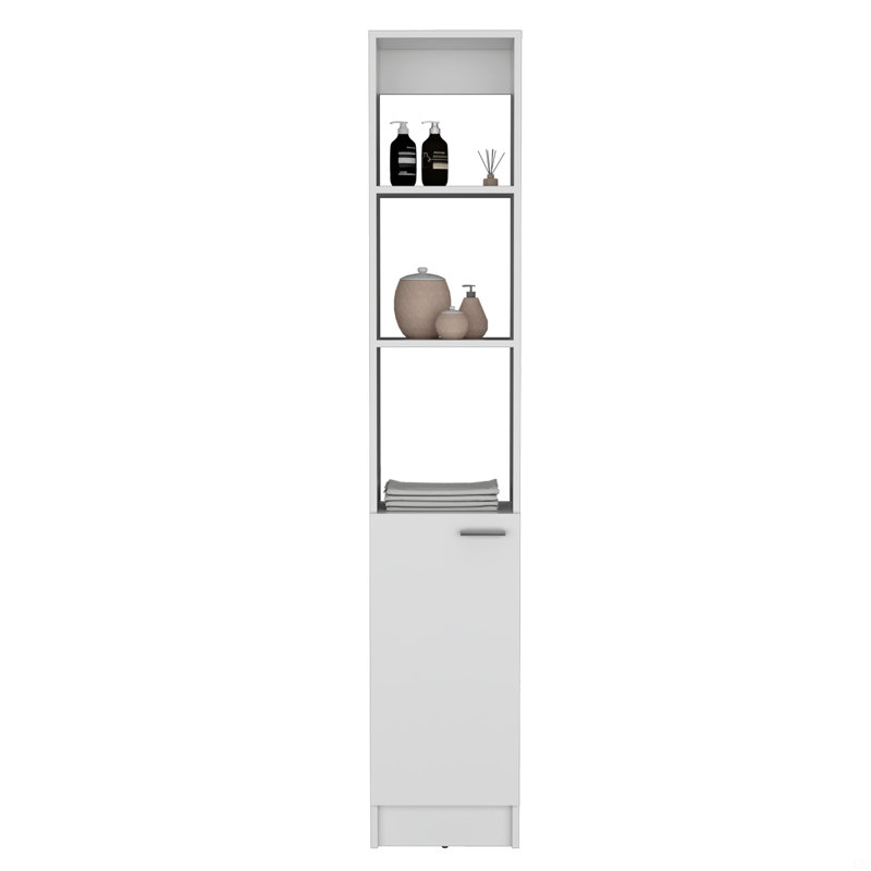 Armoire à linge, 1 porte, 6 tablettes, Blanc