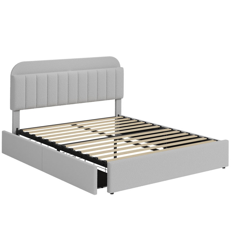 Bed Frame With Storage Headboard, Bed Frame With 2 Drawers, Gray, Full