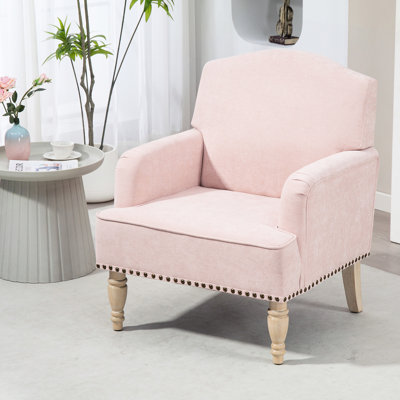 Chaise d'appoint rose avec structure en bois stable et revêtement doux, pour cadre de fauteuil de chambre à coucher