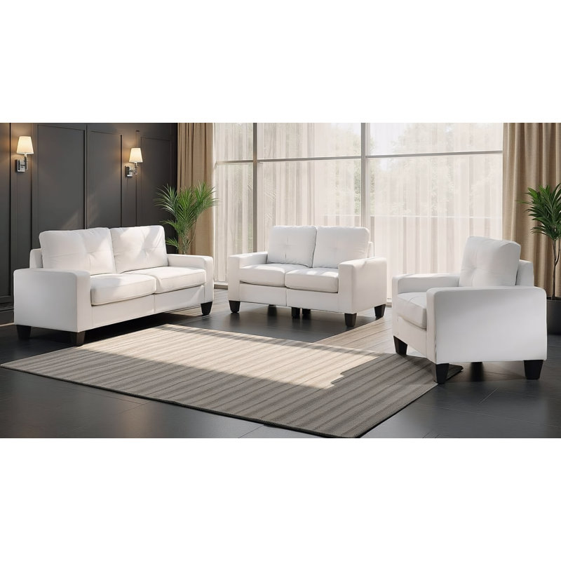 Ensemble de salon en similicuir 3 pièces Vadell, Blanc