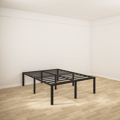 18" Black Metal Platform Bed Frame, Full No Box Spring Needed, Slots for Headboard Attachment, No Noise