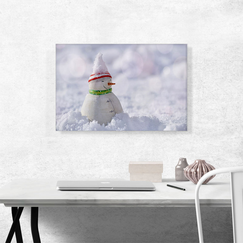 Hiver bonhomme de neige - reproduction de photo sur toile tendue, H 18 po x l 26 po x P 1,5 po