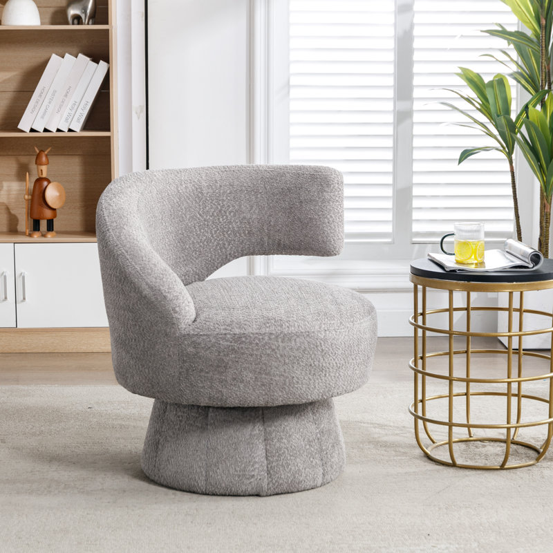 Fauteuil demi-tonneau pivotant rembourré, Gris, 27.16" H x 27.16" W x 23.62