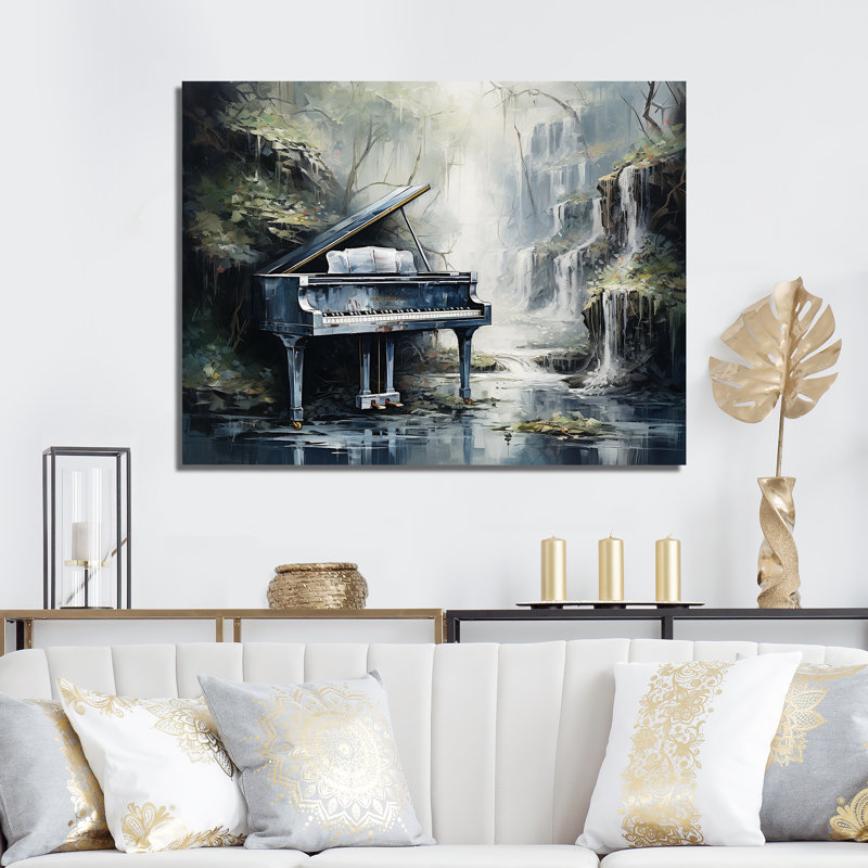 Elegant Blue Piano Cascade Print on Canvas