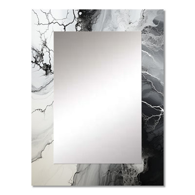 Black And White Liquid Ink River - Liquid Ink Large Mirror, Black Unique Wall Mirror Decor, Printed Metal Art