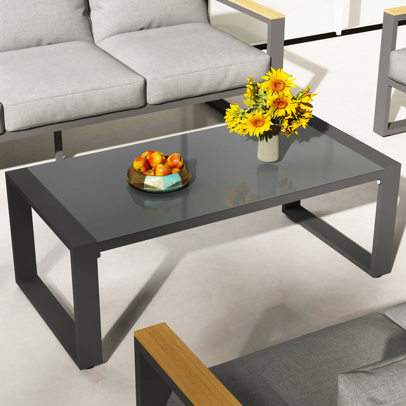 Table basse d'extérieur toutes saisons en aluminium, table basse d'extérieur moderne, table basse rectangulaire de patio - gris