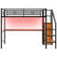 Lit mezzanine double en métal avec bureau, escalier de rangement, petite garde-robe, sécuritaire et polyvalent à DEL, peu encombrant-896641700