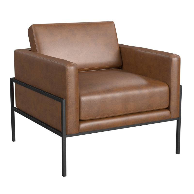 Oliverio 30.5'' Wide Metal Leg Accent Chair, Brown Faux Leather