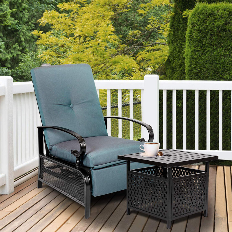 Chaise de patio inclinable avec coussins, Bleu