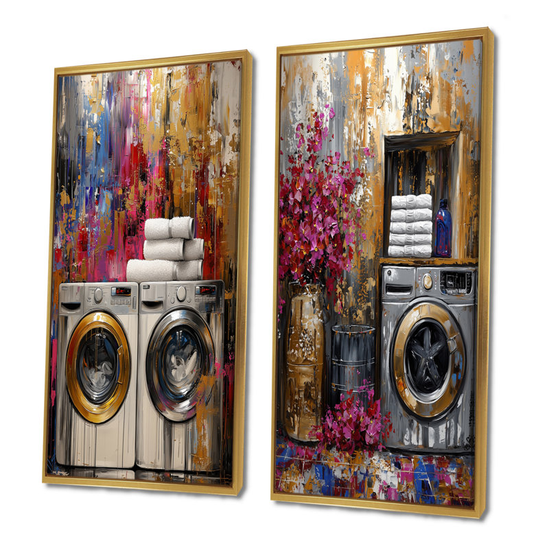 Gold And Purple Laundry Soap Blend I - Laundry Wall Art 2 Pieces Set, Gold Floater Framed, 32" H x 32" W