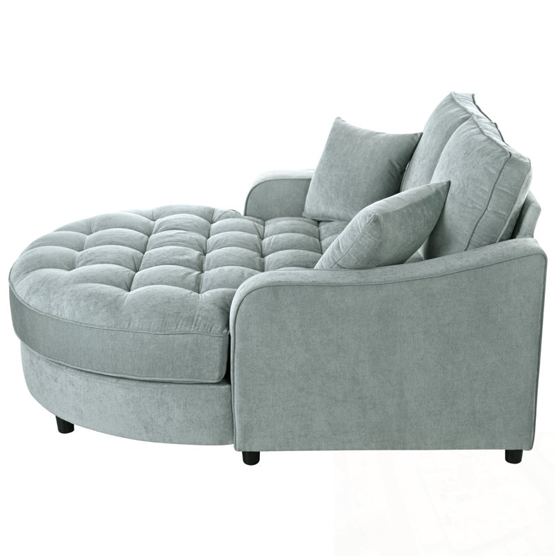 Chaise longue en chenille rembourrée avec coussins et siège capitonné, Bleu