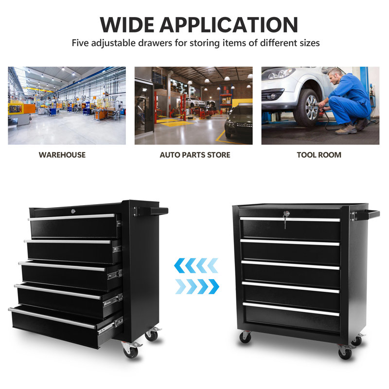 5 Drawers Rolling Tool Chest with Wheels, Portable Rolling Tool Box on Wheels, Black
