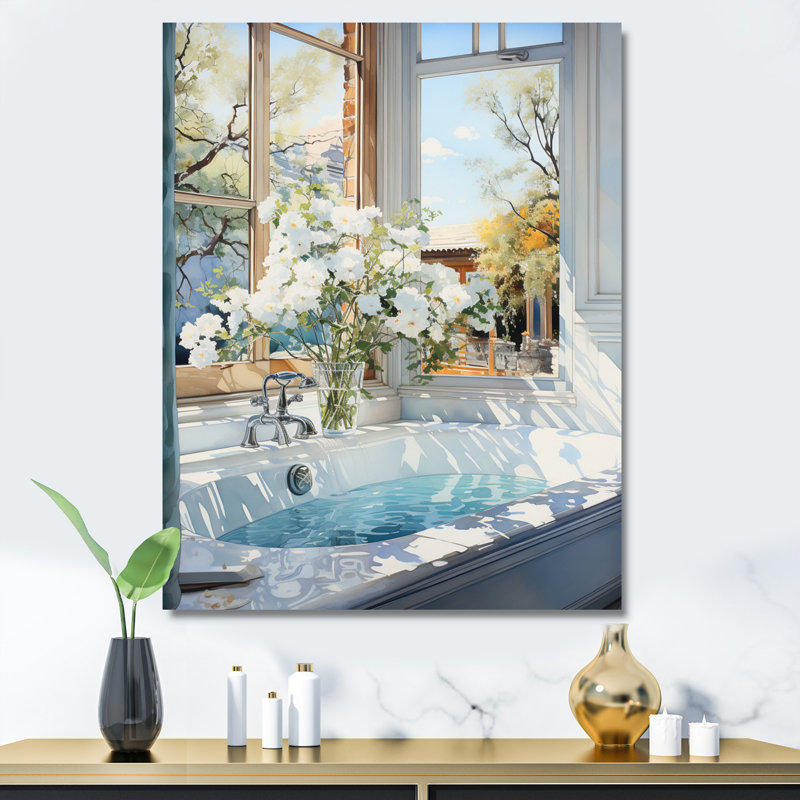 Bathroom Tranquil Reflections VI - Art mural encadré pour salle de bain, H 32 po x l 24 po x P 1 po, Toile tendue