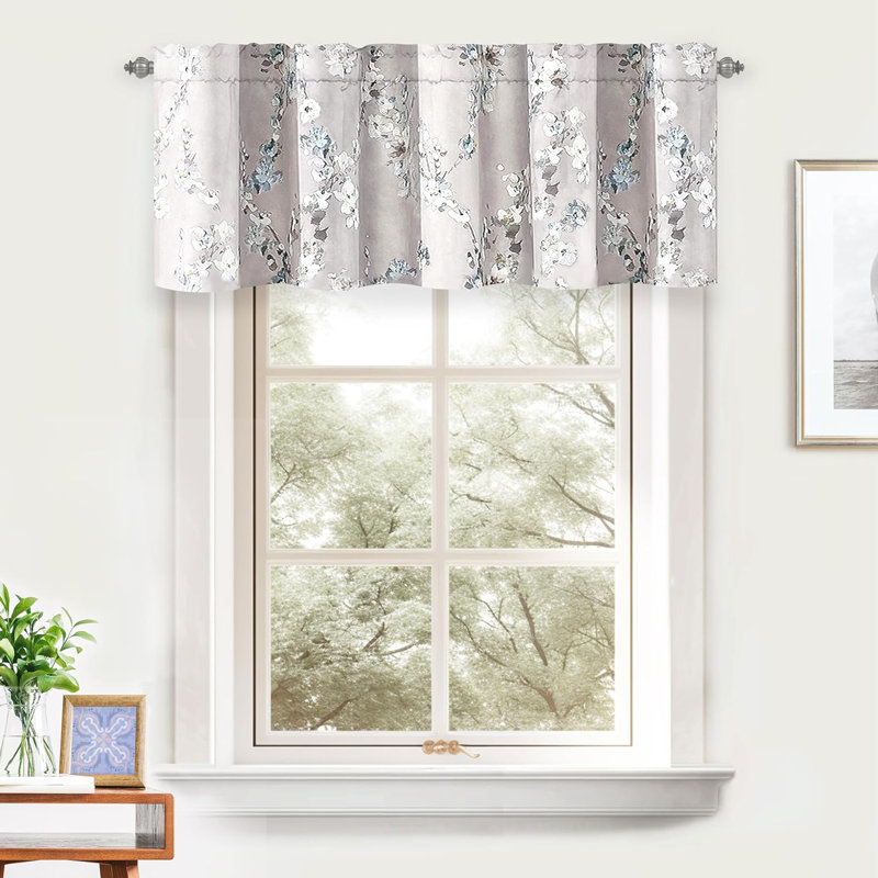 Mackenzie Blue and Gray Floral Polyester Rod Pocket Valance