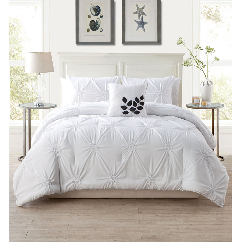 Ensemble d'édredon en microfibre 4 pièces, Édredon très grand + 2 taies décoratives + cous, Blanc