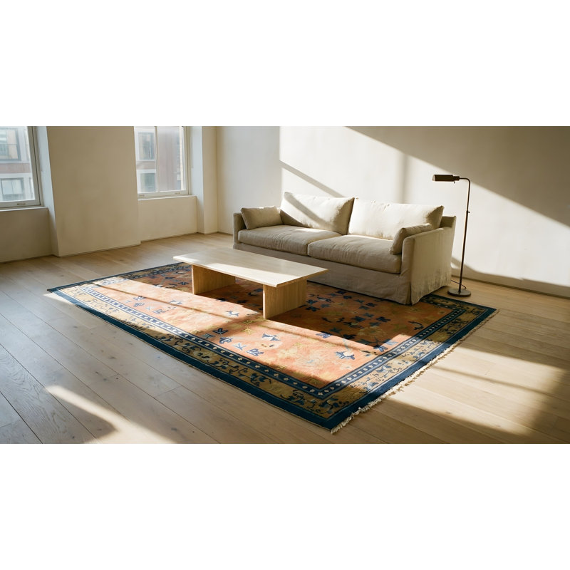 Square Geometric Antique Coral Color Late 18th Century Chinese Ningxia Rug