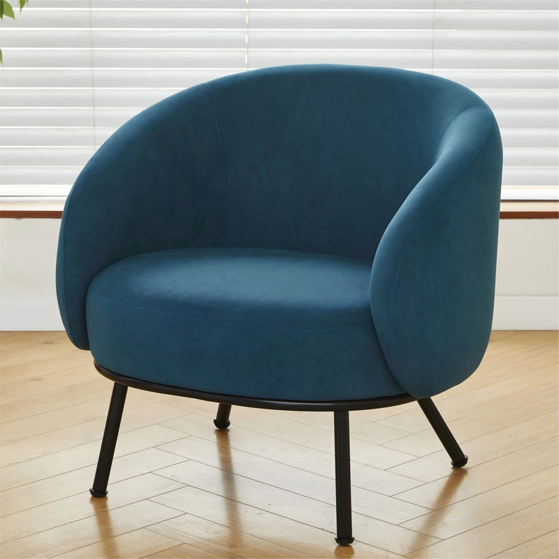 Fauteuil demi-tonneau Mid-Century moderne en velours avec pieds en métal, Antique Blue Green