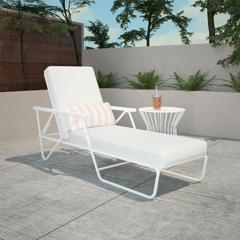 Charlottesville 185.4cm Long Reclining Single Chaise with Cushions, Aqua Haze, White