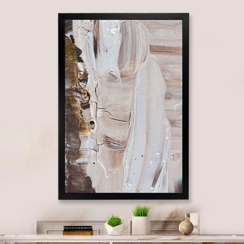Beige brun brossé II - reproduction sur toile, Cadre noir, L 12 po x H 20 po