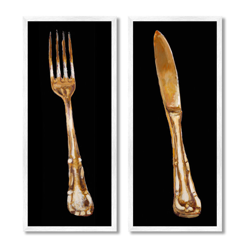 Portraits de cuisine rétro avec couteaux fourchette Patina par Adolf Llovea, L 10 po x H 24 po