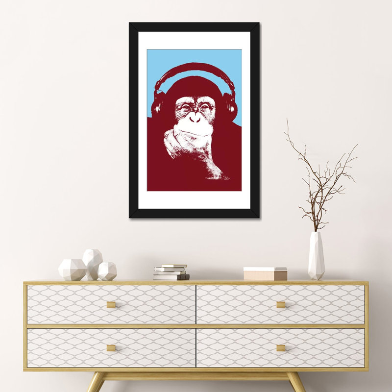 «New Monkey Head V» par Steez - Estampe numérique sur toile tendue avec châssis, H 24 po x l 16 po x P 1 po, Blanc