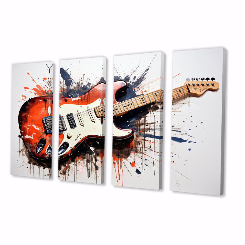 «Red Fluid Brown Guitare Serenade - Music», ensemble de 4 pièces, H 32 po x l 64 po
