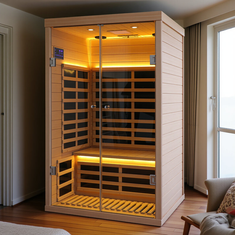 Low Emf One Person Wide Space Hemlock Double Doors Great Glass Luxury Indoor Far Infrared Sauna Room