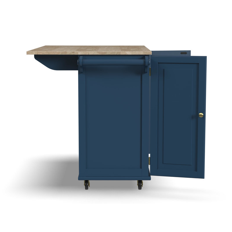 Arlonda Solid Wood Top Kitchen Cart, Blue