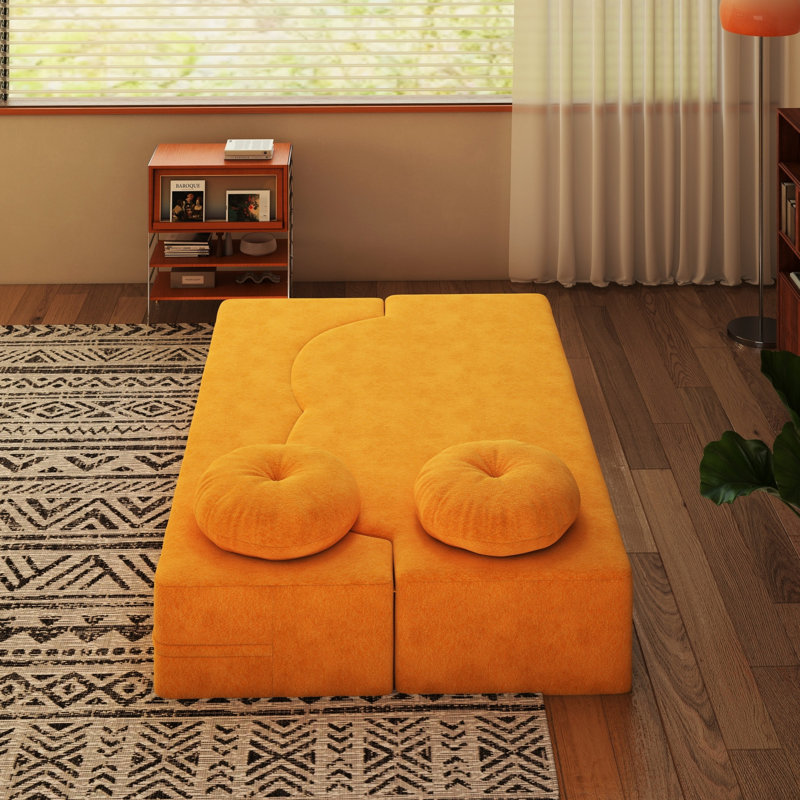 Lit simple avec oreiller, compressible, jaune, pour chambre d'amis - Léger, aucun assemblage requis, salon pliant jaune, confortable et polyvalent, rembourrage en mousse de fibre