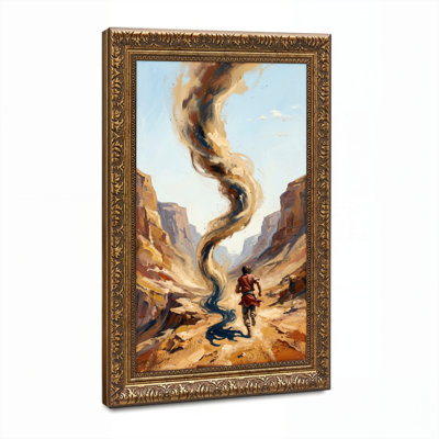 Art mural en toile noyer doré encadré pour le salon, la chambre à coucher, le bureau ou le vestibule - décoration murale décorative avec vortex du désert