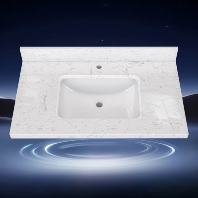30 po X P 22 po D Comptoir de salle de bain rectangulaire en marbre blanc cultivé