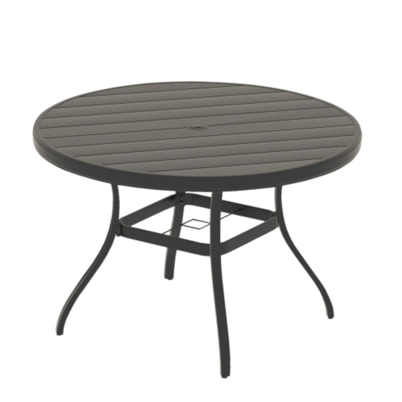 Black All - Weather Metal Outdoor Round Patio Dining Table For 6 - 7, With Umbrella Hole For Deck And Garden, Black