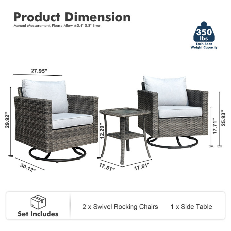 Ensemble de conversation en osier / rotin pour 2 personnes avec coussins Harbin, Gris