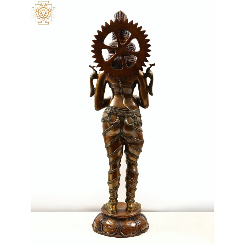 Grande statue de bienvenue de 47 po en laiton - sculpture de Namaskar indienne faite à la main à double Chola pour entrée de maison et décor spirituel