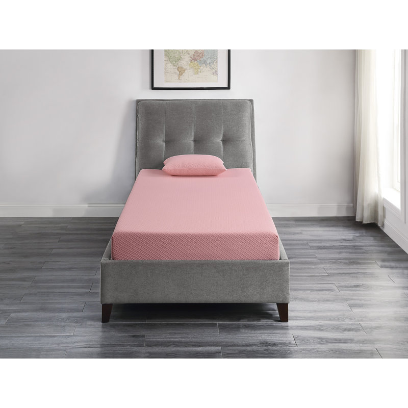 Ensemble de matelas simple 7inch avec coussin en mousse viscoélastique imprégnée de gel respirant, rose, matelas dans une boîte