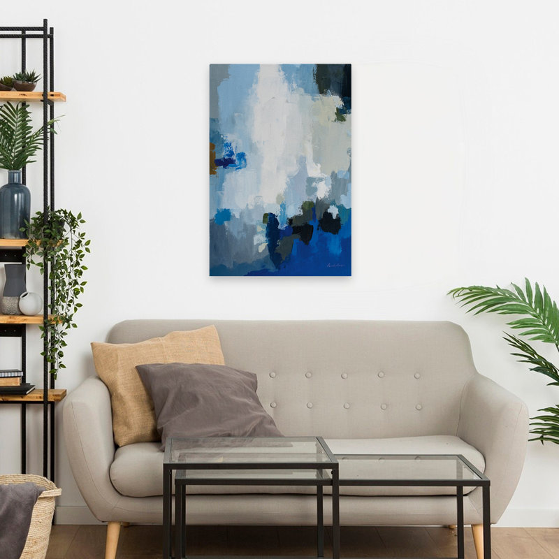 Blue Cascade - Abstract Black Blue Brown, 24" H x 16" W