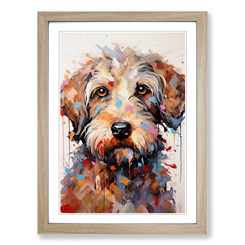 Labradoodle Expressionism No.3 - Single Picture Frame Print on Wood, 46cm H x 34cm W x 2cm D, Oak