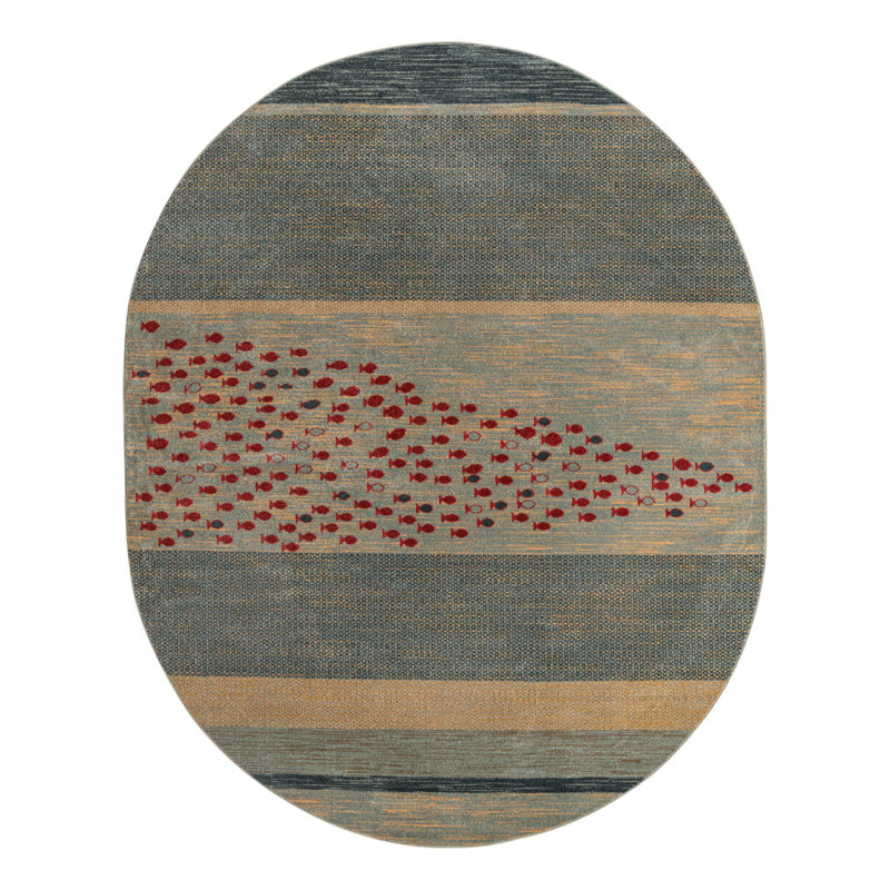 Tapis bleu / rouge / beige Abrigail, Ovale 8 pi x 10 pi
