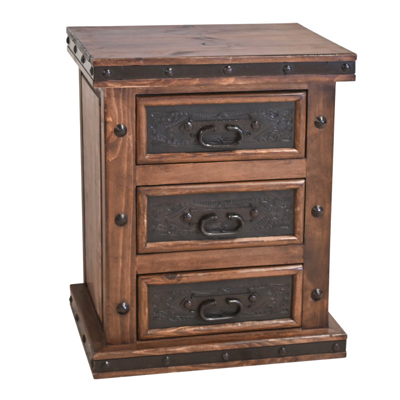 Sierra Forge Hand-Tooled Copper 3-Drawer Nightstand