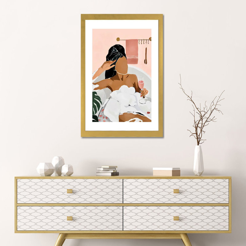«Unwind» par Bria Nicole - impression d'art graphique, H 24 po x l 16 po x P 1 po, Papier encadré doré, Blanc